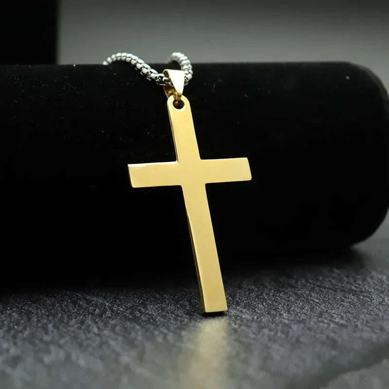 Simple Cross With Circle Pendant Necklace | Stainless Steel Christ Cruz Chain for Men and Boys