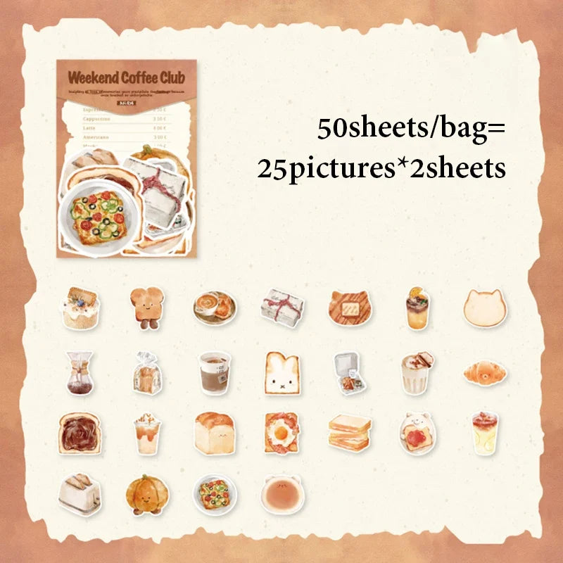 Mr.Paper Sweet Collection Washi Stickers | 50 Watercolor Food & Coffee Stickers for Journaling