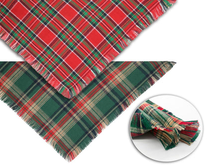 2PCS Christmas Dog Bandanas – Red and Green Plaid with Tassels