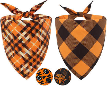 2PCS Christmas Dog Bandanas – Red and Green Plaid with Tassels