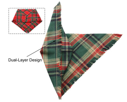 2PCS Christmas Dog Bandanas – Red and Green Plaid with Tassels