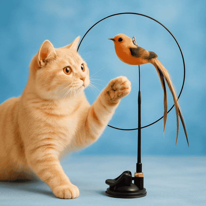 Interactive Cat Teaser Stick with Natural Feathers & Suction Cup