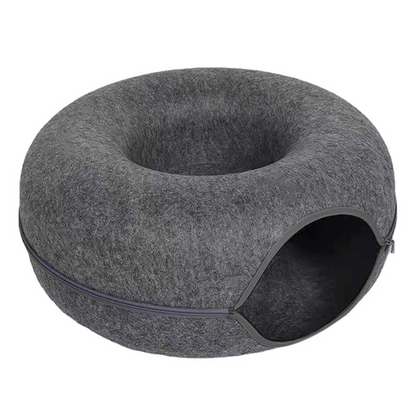 Felt Donut Cat Bed with Tunnel and Hideaway
