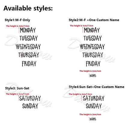 Days of the Week Labels | Personalized Vinyl Decals for Drawer and Storage Organization