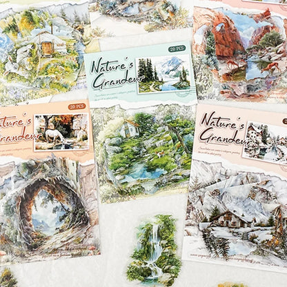 Mountain River Landscape Diorama Stickers | 60pcs Scenic Decals for Journal Scrapbooking