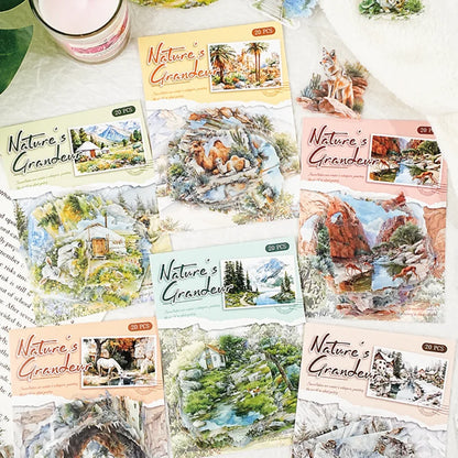 Mountain River Landscape Diorama Stickers | 60pcs Scenic Decals for Journal Scrapbooking