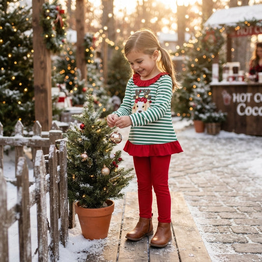 Dog Christmas lighting embroidery stripe girls Christmas set