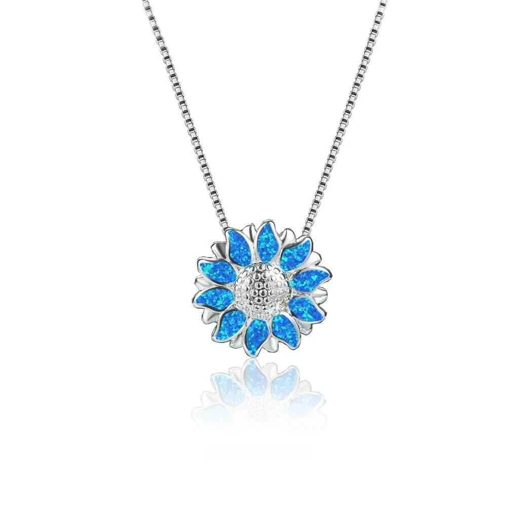 Fashion Sunflower Pendant Necklace | Rose Gold Crystal Zircon Imitation Opal Jewelry