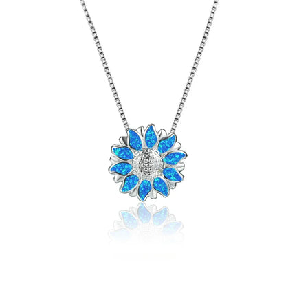Fashion Sunflower Pendant Necklace | Rose Gold Crystal Zircon Imitation Opal Jewelry