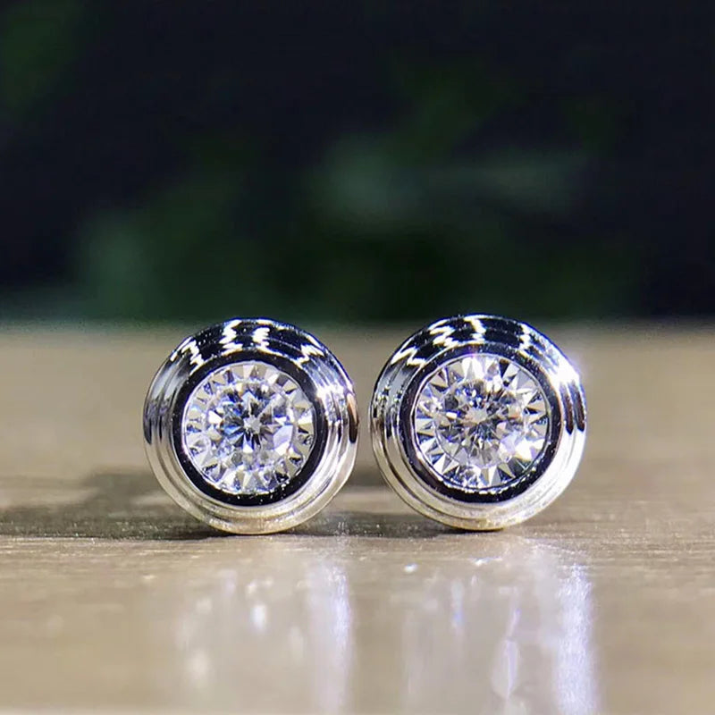 Huitan Classic Stud Earrings | Round White CZ Simple Design for Couples
