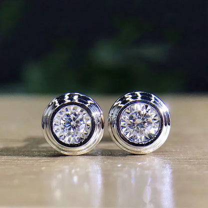 Huitan Classic Stud Earrings | Round White CZ Simple Design for Couples