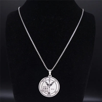 Fourth Pentacle of Jupiter Key of Solomon Stainless Steel Pendant Necklace | Archangel Symbol Jewelry