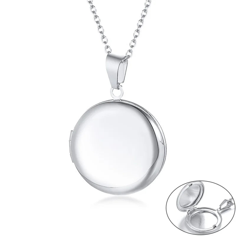 Monogram Floral Oval Heart Locket Pendant Necklace | Stainless Steel Photo Frame Keepsake