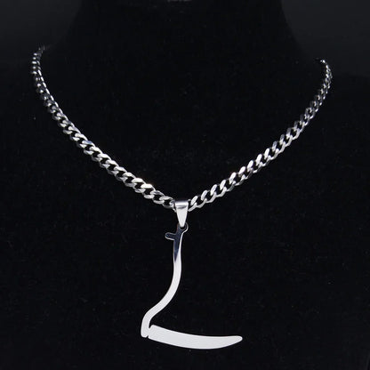 Silver Grim Reaper Sickle Pendant Necklace | Punk Stainless Steel Jewelry for Women
