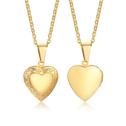 Monogram Floral Oval Heart Locket Pendant Necklace | Stainless Steel Photo Frame Keepsake