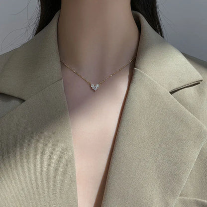 Silver Color Zircon Heart Necklace | Women's Shiny Clavicle Chain Jewelry