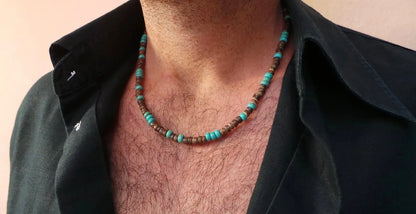 Men's Beaded Wood Beach Necklace | African Inspired Surfer Jewelry