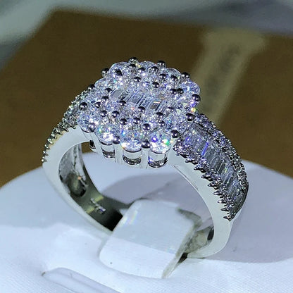 925 Silver Square White Zircon Ring | Classic Cocktail Jewelry for Women