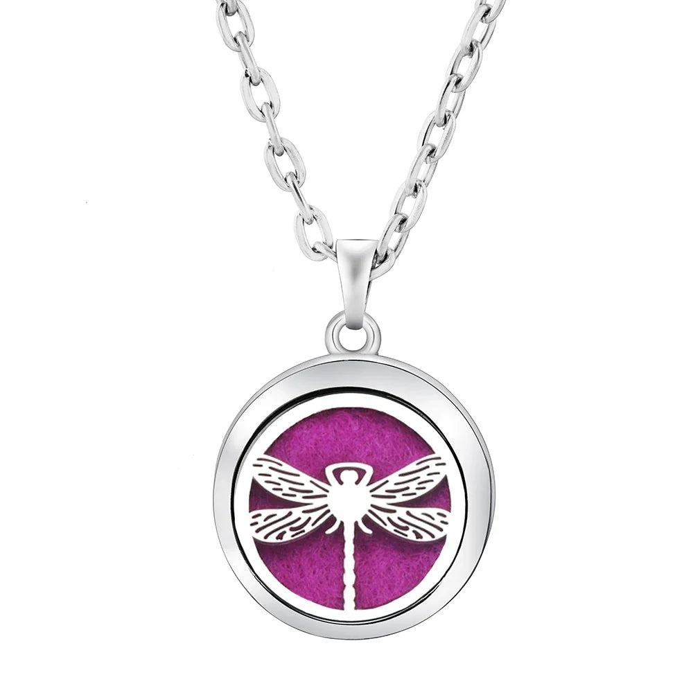 Heart-Shaped Aromatherapy Essential Oil Diffuser Necklace | Stainless Steel Dragonfly Perfume Locket
