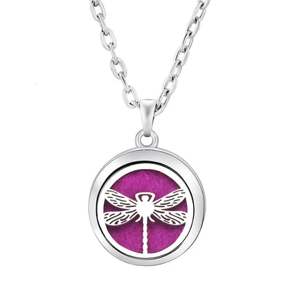 Heart-Shaped Aromatherapy Essential Oil Diffuser Necklace | Stainless Steel Dragonfly Perfume Locket