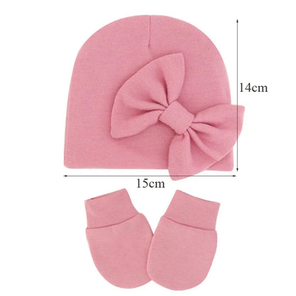 2Pcs Baby Girl Hat and Gloves Set | Newborn Princess Beanie with Big Bow for 0-6 Months