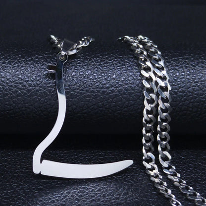 Silver Grim Reaper Sickle Pendant Necklace | Punk Stainless Steel Jewelry for Women