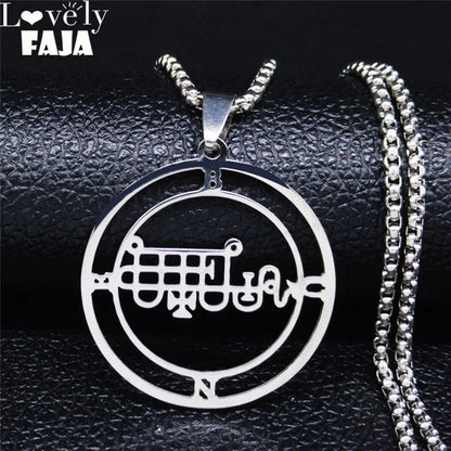 Stainless Steel Demon Seal Pendant Necklace | Gothic Satan BUNE Chain Jewelry for Men Women