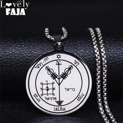 Fourth Pentacle of Jupiter Key of Solomon Stainless Steel Pendant Necklace | Archangel Symbol Jewelry