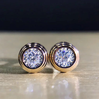 Huitan Classic Stud Earrings | Round White CZ Simple Design for Couples