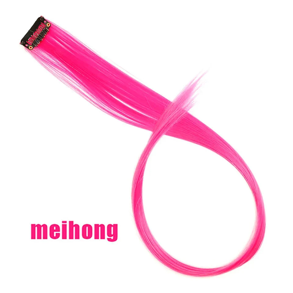 Clip In Rainbow Highlight Hair Extensions | Pink Synthetic Hair Strands