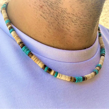 Men's Beaded Wood Beach Necklace | African Inspired Surfer Jewelry