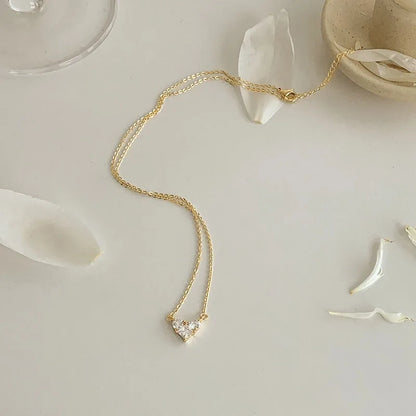 Silver Color Zircon Heart Necklace | Women's Shiny Clavicle Chain Jewelry