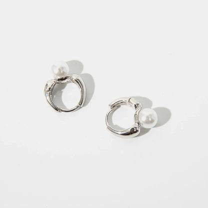 ANENJERY Imitation Pearl Hoop Earrings | Round Cubic Zirconia Jewelry for Women
