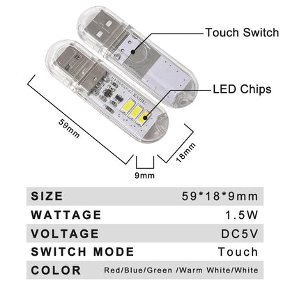 Portable USB LED Book Light | Touch Switch Reading Lamp