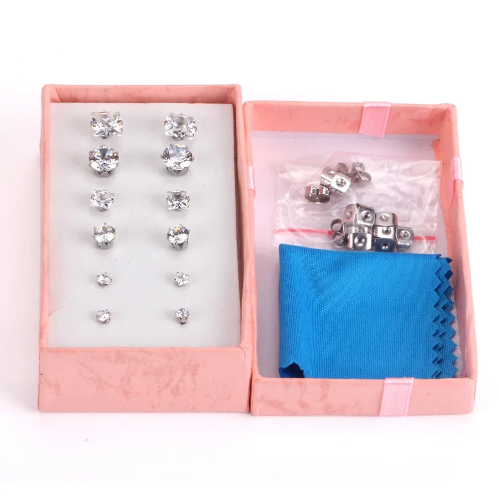 6 Pairs Vintage Stud Earrings Set for Women | Stainless Steel Snowflake Piercing