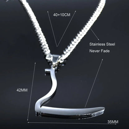 Silver Grim Reaper Sickle Pendant Necklace | Punk Stainless Steel Jewelry for Women