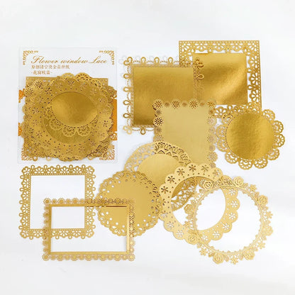 Yoofun 10pcs Vintage Gliding Stickers | Gold Flower Butterfly Lace Scrapbook Paper
