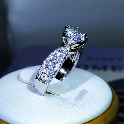 925 Sterling Silver Six-Claw Zircon Ring | Cocktail Party Jewelry for Women