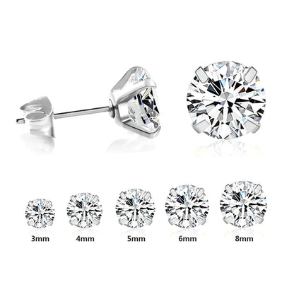 LUXUSTEEL Stainless Steel Round Cubic Zirconia Stud Earrings | Silver Screw-Back Earrings for Women
