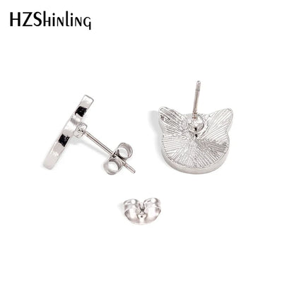 Lovely Cat Face Stud Earrings | Handmade Glass Dome Photo Printed Jewelry for Women