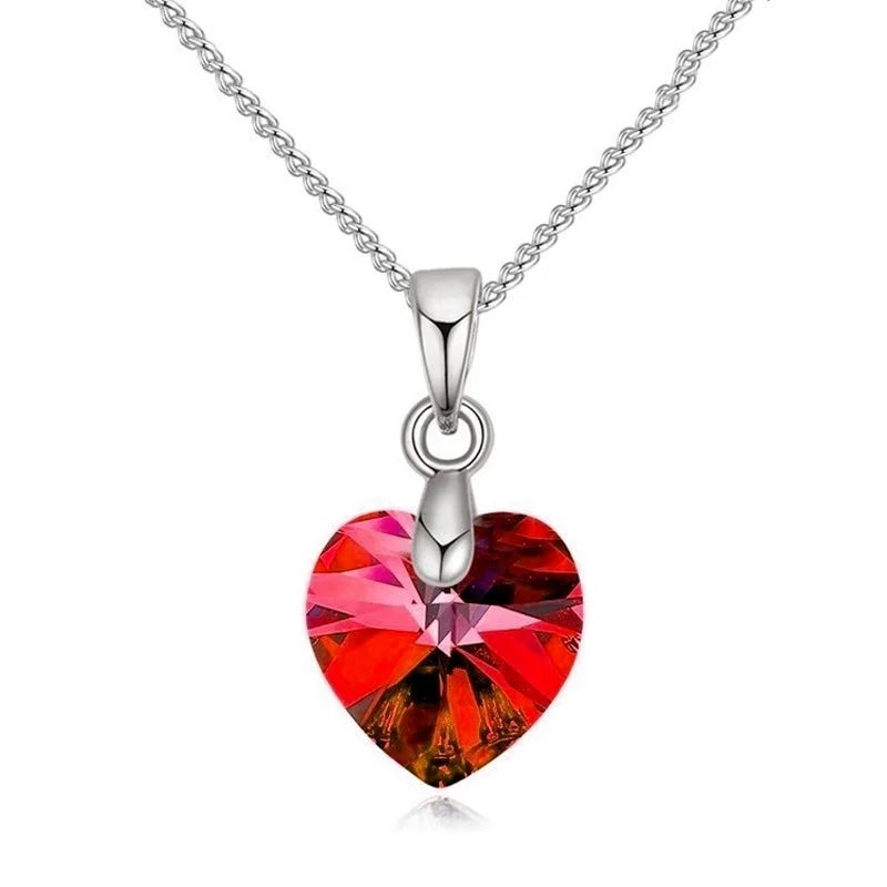 Crystal Heart Pendant Necklace | Silver Chain Jewelry for Women