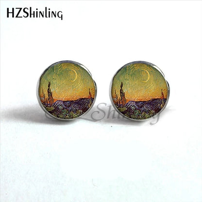 Van Gogh Art Stud Earrings | Handcrafted Glass Dome Earrings with Iconic Painting Details