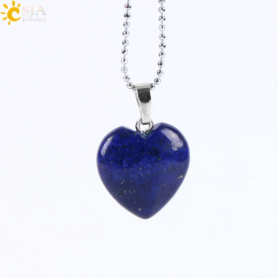 Natural Stone Heart Pendant Necklace | Crystal Healing Jewelry for Women