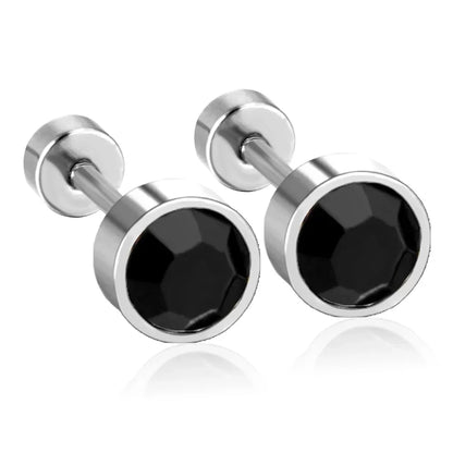 Black Crystal Screw Back Stud Earrings | Stainless Steel Fashion Jewelry for Women