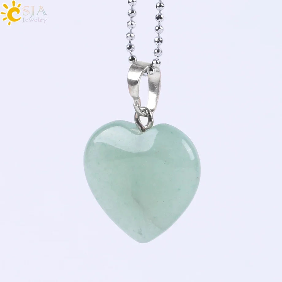Natural Stone Heart Pendant Necklace | Crystal Healing Jewelry for Women