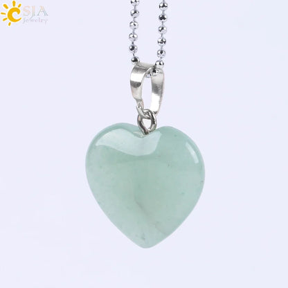 Natural Stone Heart Pendant Necklace | Crystal Healing Jewelry for Women