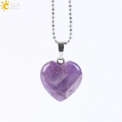 Natural Stone Heart Pendant Necklace | Crystal Healing Jewelry for Women