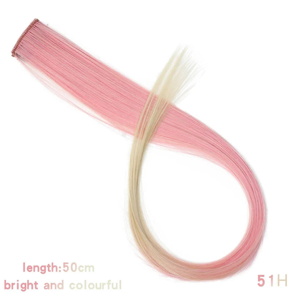 Clip In Rainbow Highlight Hair Extensions | Pink Synthetic Hair Strands