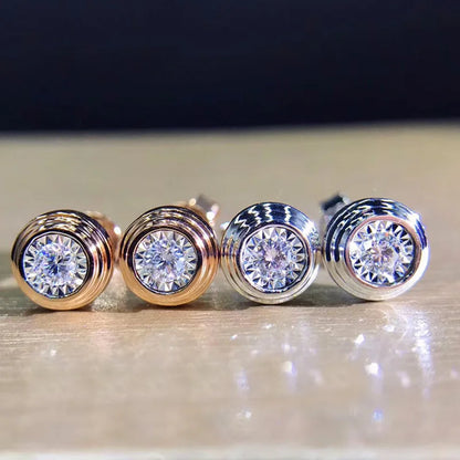 Huitan Classic Stud Earrings | Round White CZ Simple Design for Couples
