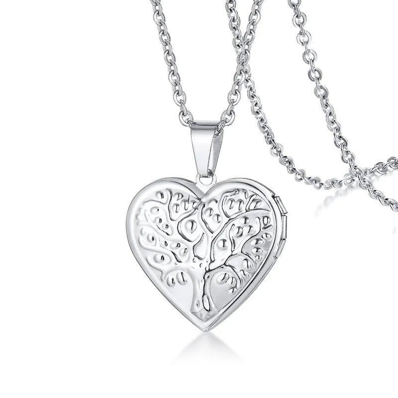 Monogram Floral Oval Heart Locket Pendant Necklace | Stainless Steel Photo Frame Keepsake